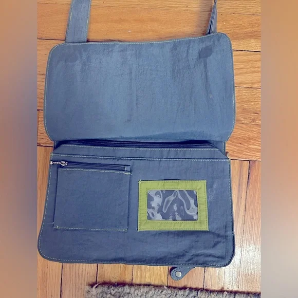 Baggallini Blue/Lime Nylon Multi-Pocket Crossbody Bag w/ Detachable Change Purse - Picture 13 of 15